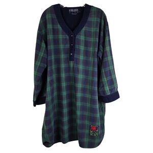 Vintage Esleep Dorm Plaid Night Shirt One Size Rose Patch 100% Cotton